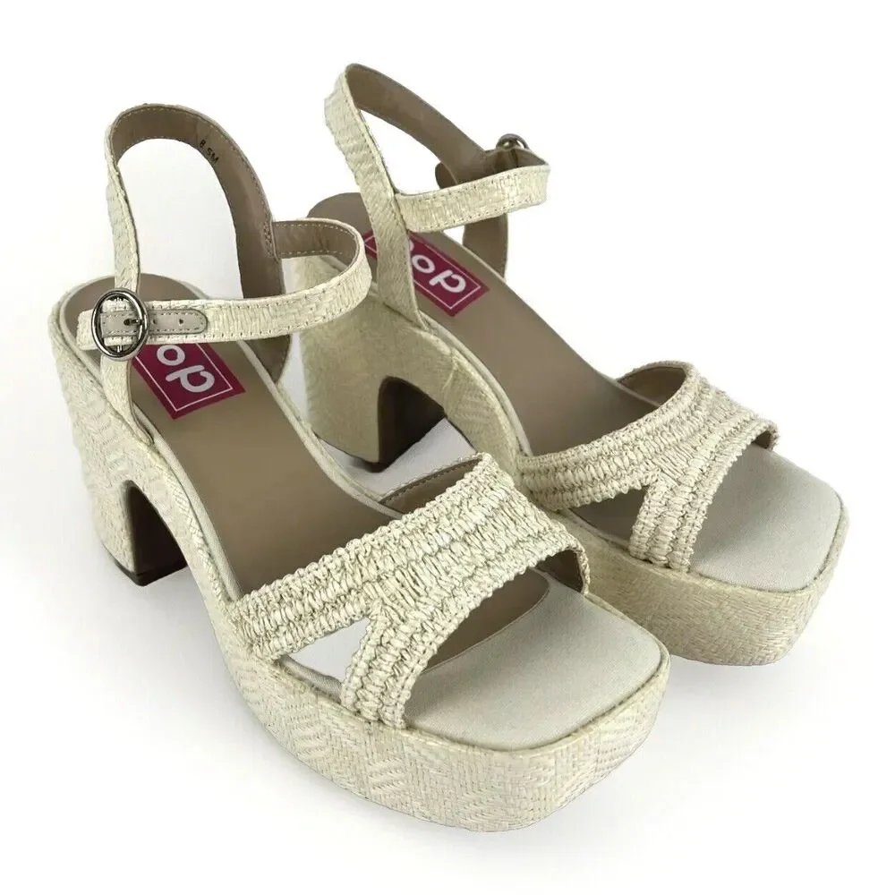 Natural Womens Chunky Platform Heels Sandals white open Toe Ankle Strap SZ 8.5